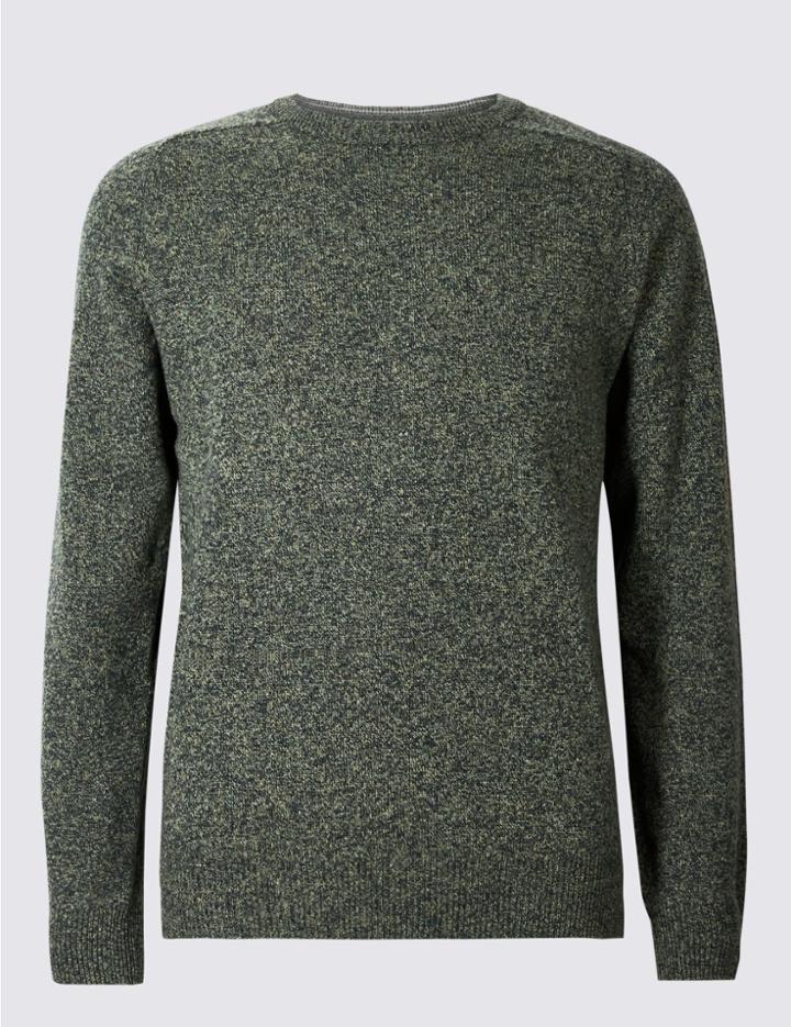 Marks & Spencer Pure Lambswool Crew Neck Jumper Medium Khaki