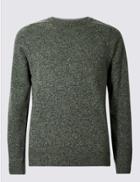 Marks & Spencer Pure Lambswool Crew Neck Jumper Medium Khaki