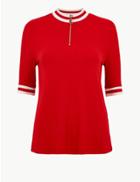 Marks & Spencer Textured High Neck Short Sleeve T-shirt Red