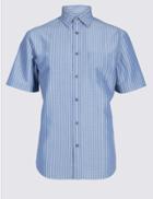 Marks & Spencer Modal Rich Striped Shirt With Pocket Ice Blue