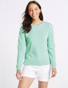 Marks & Spencer Cotton Rich Round Neck Long Sleeve Top Green