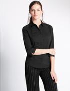 Marks & Spencer Cotton Blend 3/4 Sleeve Shirt Black