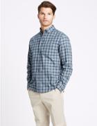 Marks & Spencer Brushed Cotton Checked Shirt Navy Mix