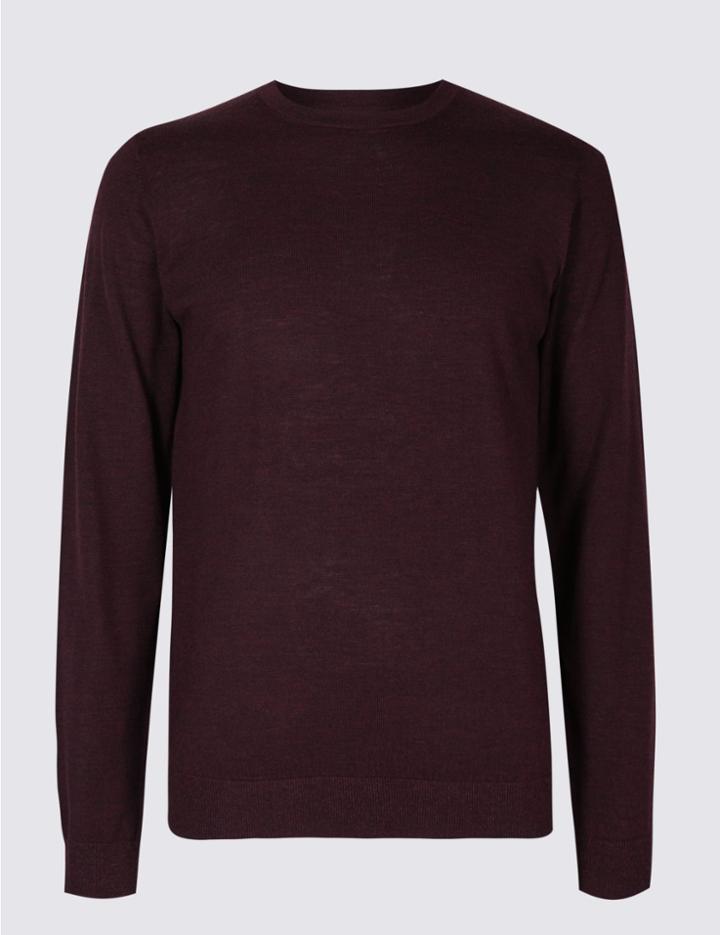 Marks & Spencer Pure Merino Wool Crew Neck Jumper Aubergine