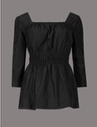 Marks & Spencer Gathered Square Neck 3/4 Sleeve Blouse Black