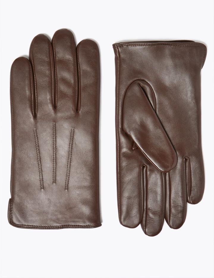 Marks & Spencer Leather Gloves With Thermowarmth&trade; Brown