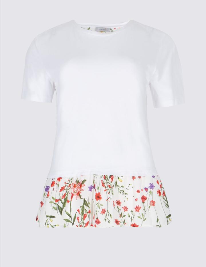 Marks & Spencer Cotton Rich Printed Short Sleeve T-shirt Ivory Mix
