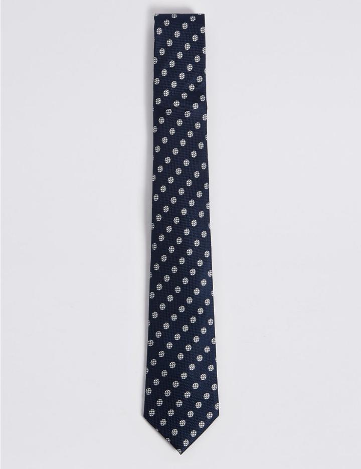 Marks & Spencer Pure Silk Spot Tie Navy Mix