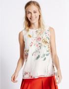 Marks & Spencer Floral Print Organza Vest Top Ivory Mix