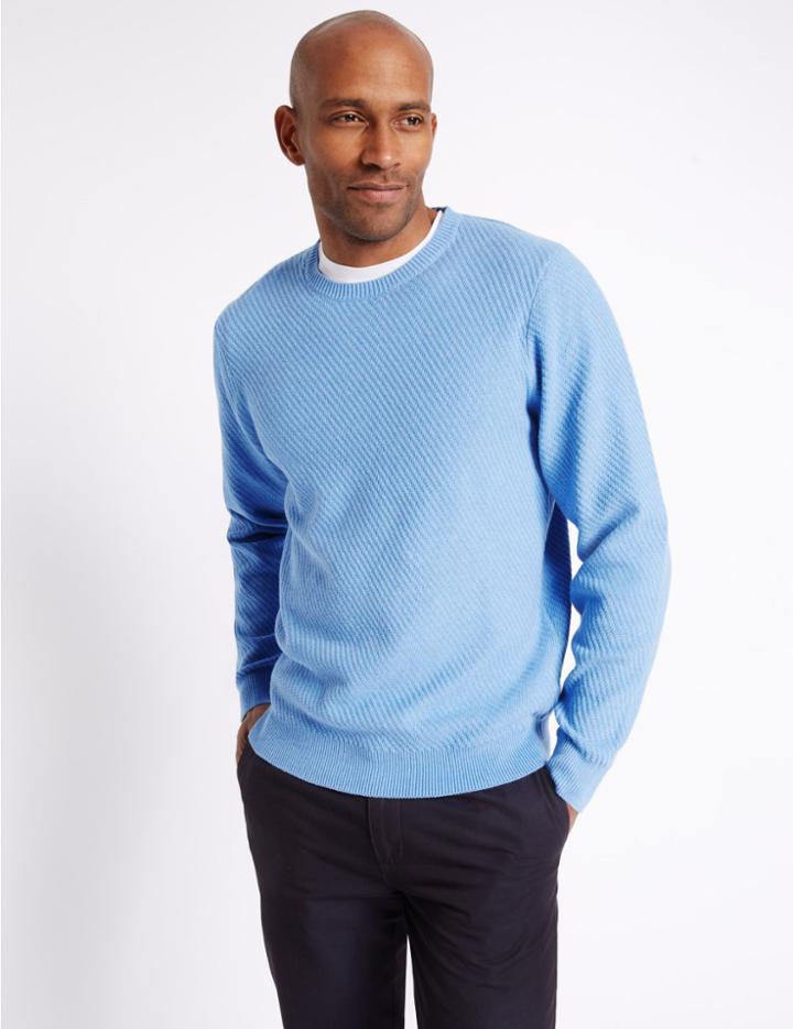 Marks & Spencer Pure Cotton Textured Jumper Cornflower