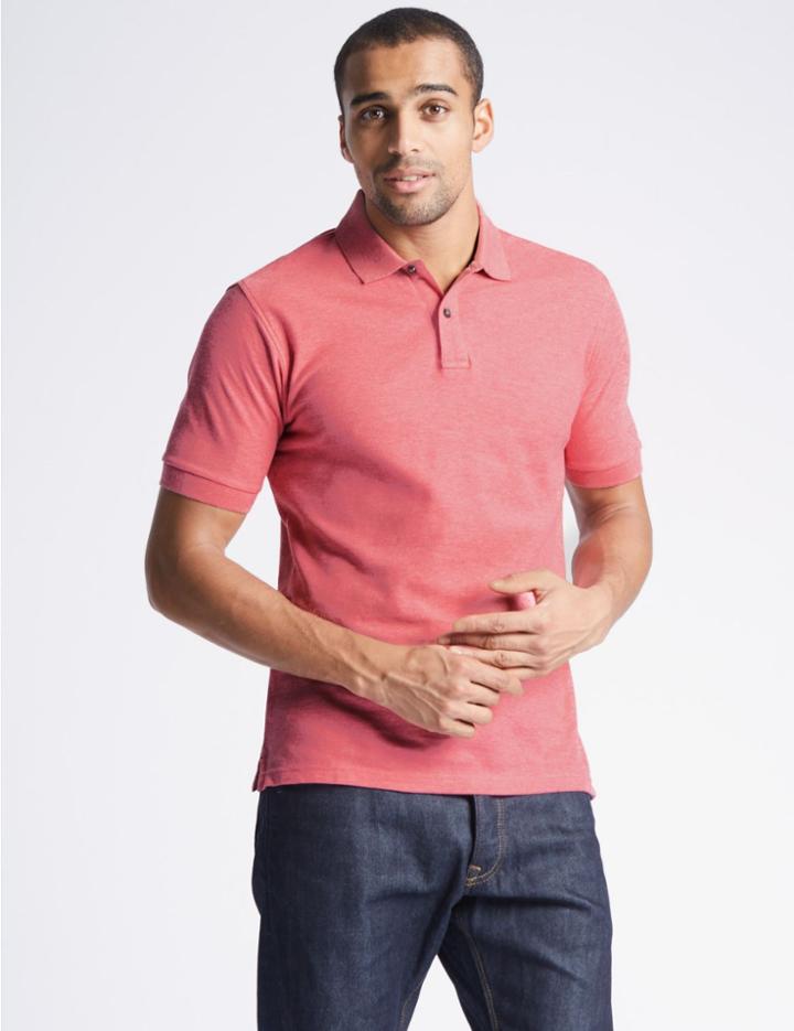 Marks & Spencer Slim Fit Pure Cotton Polo Shirt Soft Turquoise