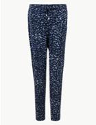 Marks & Spencer Printed Jersey Ankle Grazer Peg Trousers Navy Mix