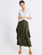 Marks & Spencer Printed Ruffle Front Pencil Midi Skirt Khaki