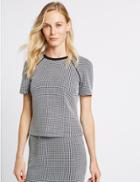 Marks & Spencer Checked Round Neck Short Sleeve Shell Top Navy Mix