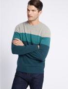 Marks & Spencer Pure Lambswool Striped Jumper Peacock
