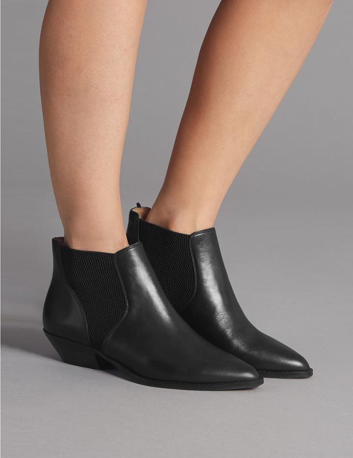 Marks & Spencer Leather Western Ankle Boots Black