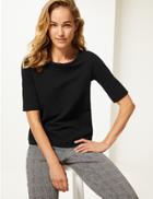 Marks & Spencer Ripple Textured Round Neck Half Sleeve Top Black