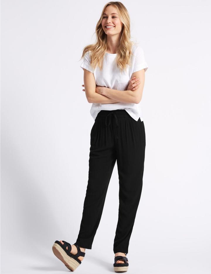Marks & Spencer Tapered Leg Peg Trousers Black