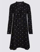 Marks & Spencer Printed Notch Neck Long Sleeve Swing Dress Black Mix