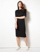 Marks & Spencer Round Neck Short Sleeve Shift Midi Dress Black