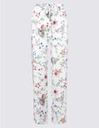 Marks & Spencer Floral Print Tapered Leg Trousers Ivory Mix