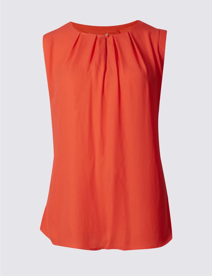 Marks & Spencer Pleated Round Neck Sleeveless Vest Top Orange
