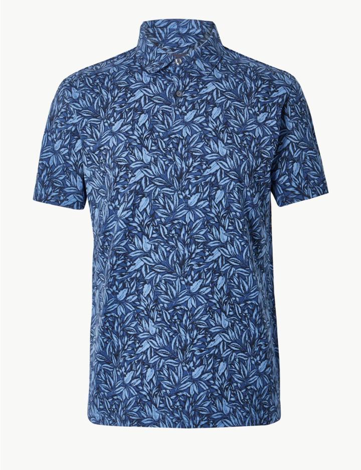 Marks & Spencer Pure Cotton Polo Shirt Blue Mix