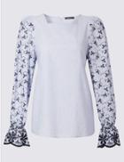 Marks & Spencer Flared Cuff Cutwork Sleeve Blouse Blue Mix