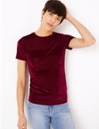 Marks & Spencer Velvet Textured T-shirt Claret