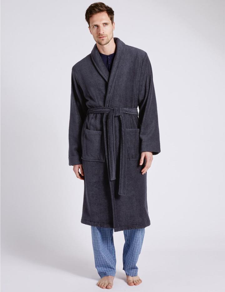 Marks & Spencer Super Soft Cotton Towelling Gown Navy