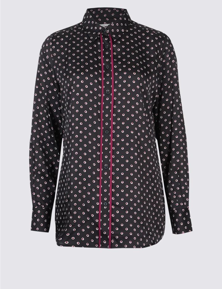 Marks & Spencer Satin Spot Print Long Sleeve Shirt Black Mix