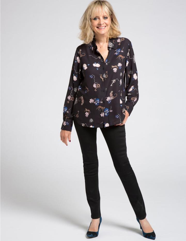 Marks & Spencer Floral Animal Print Long Sleeve Shirt Navy Mix