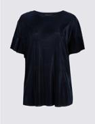 Marks & Spencer Curve Textured Ruffle Sleeve T-shirt Navy