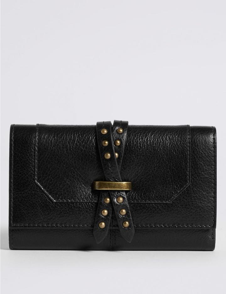Marks & Spencer Leather Pin Detailed Purse With Cardsafe&trade; Black