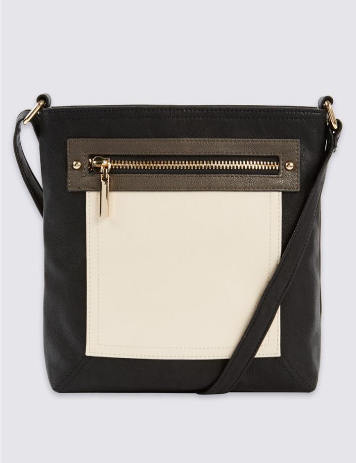 Marks & Spencer Faux Leather Zip Across Body Bag Khaki Mix