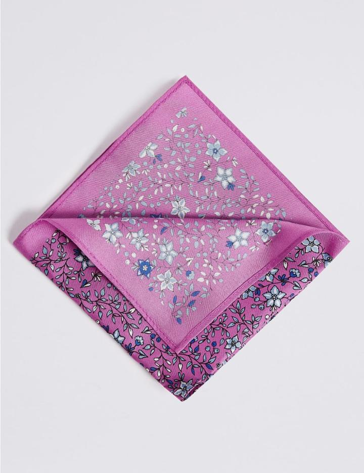 Marks & Spencer Pure Silk Ditsy Floral Print Pocket Square Lavender Mix