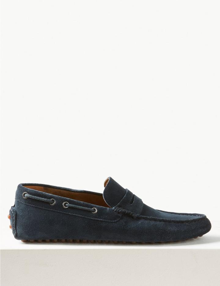 Marks & Spencer Suede Slip-on Boat Shoes Navy
