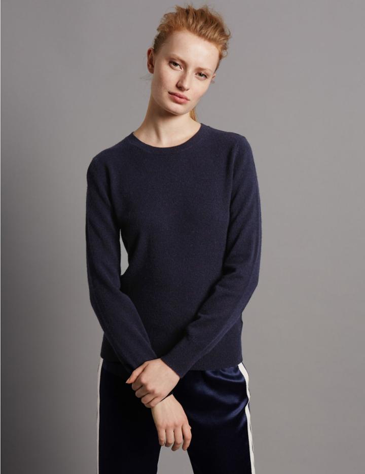 Marks & Spencer Pure Cashmere Ribbed Round Neck Jumper Dark Navy