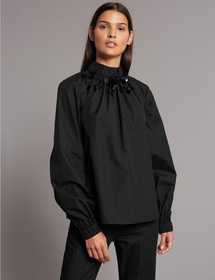 Marks & Spencer Pure Cotton Sequin Long Sleeve Blouse Black