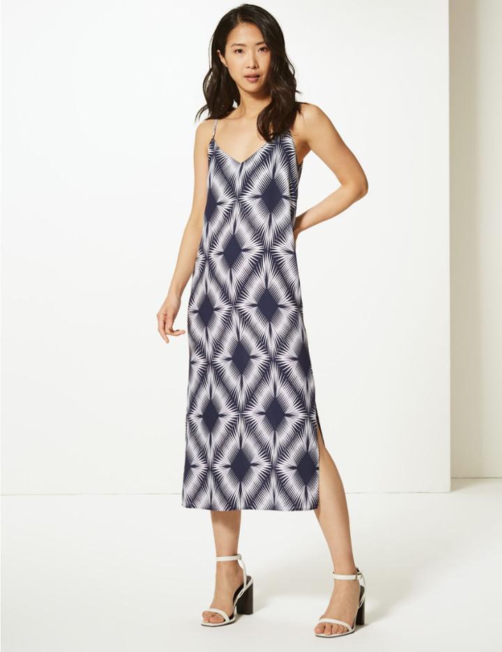 Marks & Spencer Diamond Print Slip Midi Dress Navy Mix