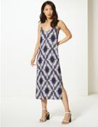 Marks & Spencer Diamond Print Slip Midi Dress Navy Mix
