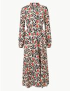 Marks & Spencer Tiered Floral Print Shirt Midi Dress Ivory Mix