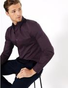 Marks & Spencer Cotton Rich Shirt With Stretch Plum