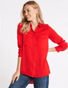 Marks & Spencer Satin Long Sleeve Shirt Red