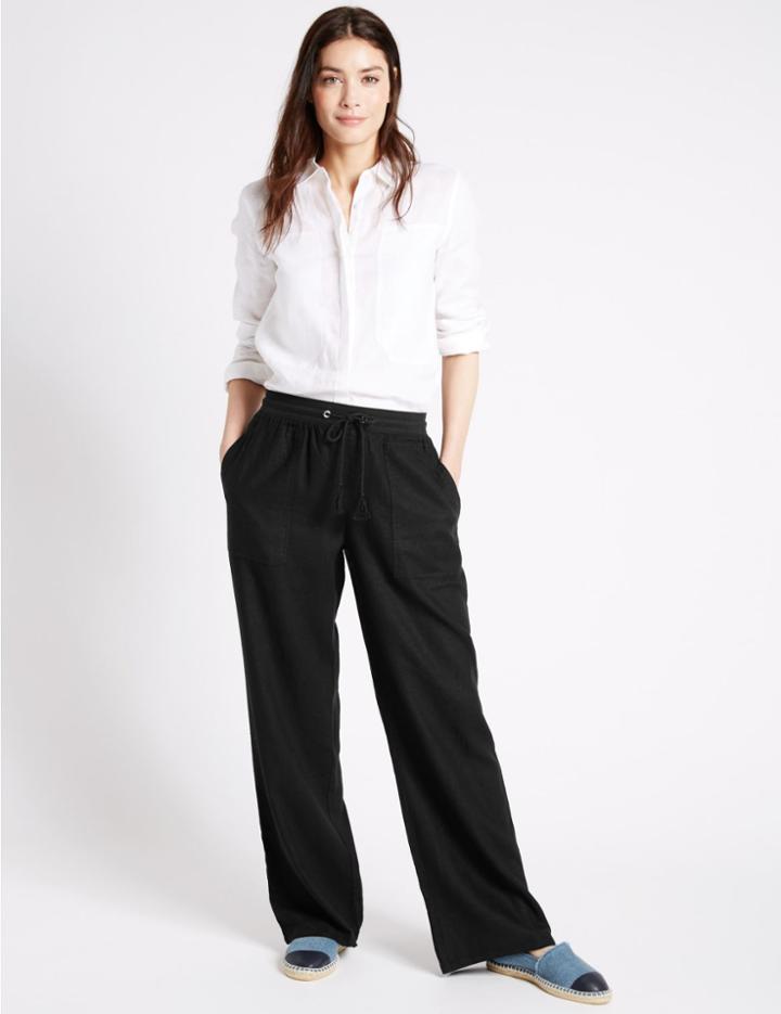 Marks & Spencer Wide Leg Beach Trousers Black