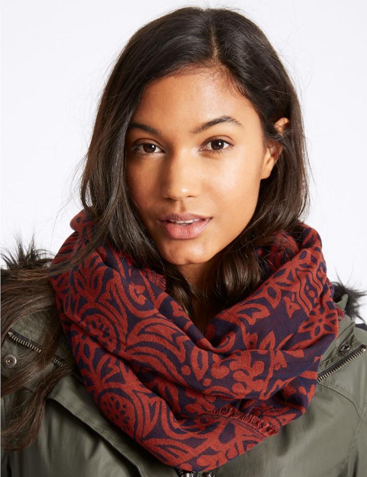 Marks & Spencer Pure Cotton Jacquard Print Scarf Navy Mix