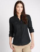 Marks & Spencer Pure Linen Long Sleeve Shirt Navy