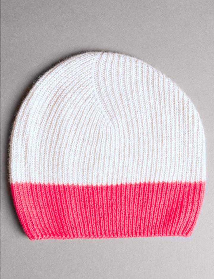 Marks & Spencer Pure Cashmere Colour Block Beanie Hat Oatmeal Mix