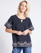 Marks & Spencer Pure Cotton Embroidered Shell Top Navy Mix