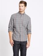 Marks & Spencer Pure Cotton Checked Shirt With Pocket Aubergine Mix